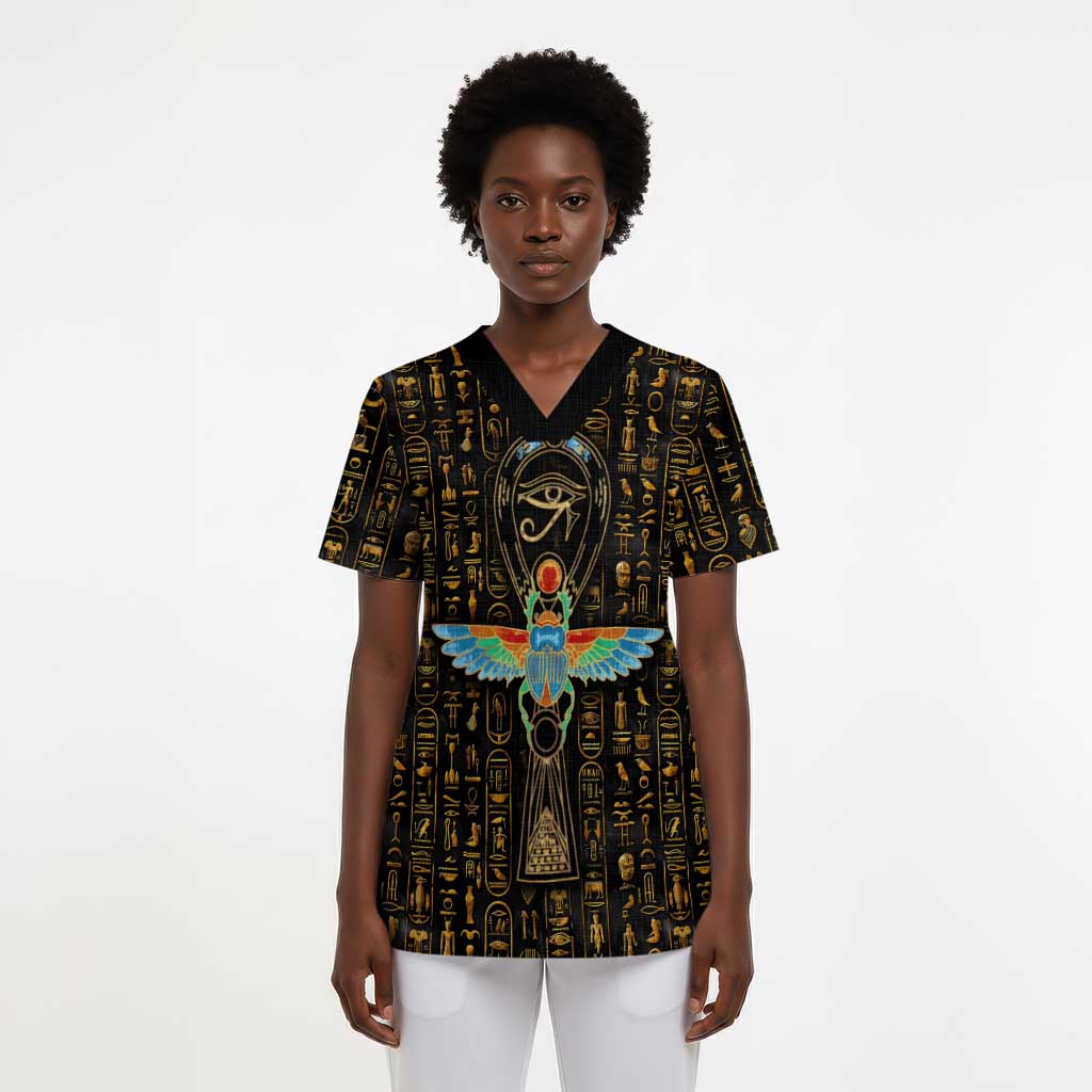 Ankh Horus Scarab Egyptian Scrub Top Ancient Egypt - African Spiritual Legacy - African Pride