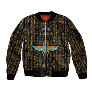 Ankh Horus Scarab Egyptian Sleeve Zip Bomber Jacket Ancient Egypt - African Spiritual Legacy - African Pride