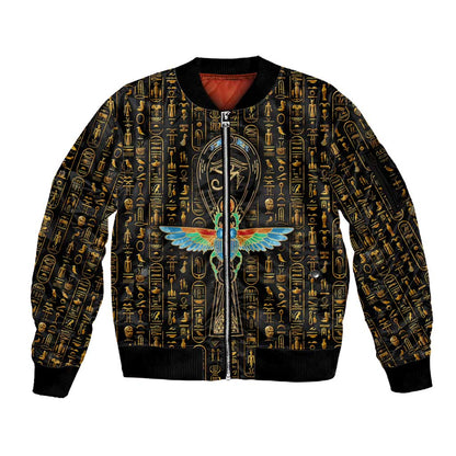 Ankh Horus Scarab Egyptian Sleeve Zip Bomber Jacket Ancient Egypt - African Spiritual Legacy - African Pride