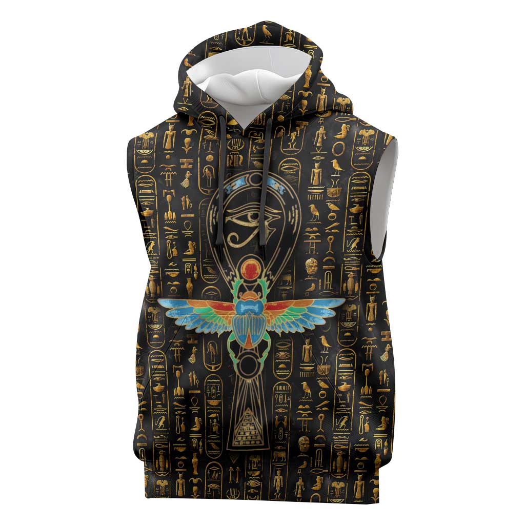 Ankh Horus Scarab Egyptian Sleeveless Hoodie Ancient Egypt - African Spiritual Legacy - African Pride