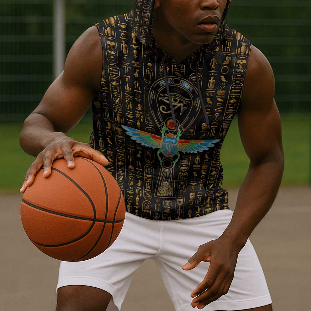 Ankh Horus Scarab Egyptian Sleeveless Hoodie Ancient Egypt - African Spiritual Legacy - African Pride