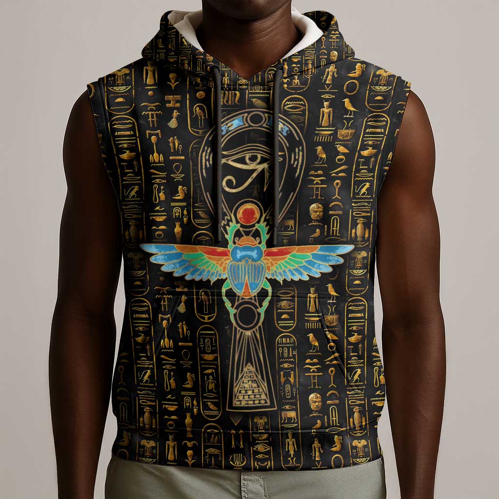 Ankh Horus Scarab Egyptian Sleeveless Hoodie Ancient Egypt - African Spiritual Legacy - African Pride