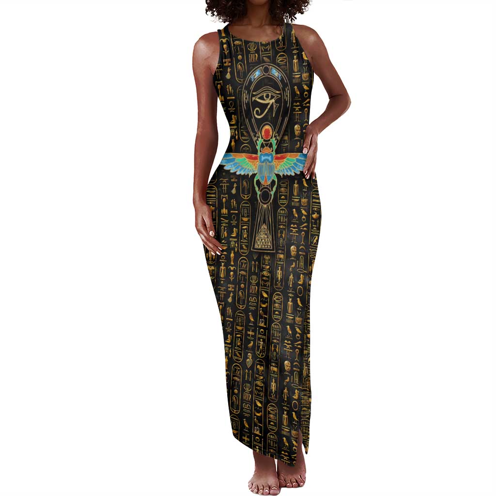 Ankh Horus Scarab Egyptian Tank Maxi Dress Ancient Egypt - African Spiritual Legacy - African Pride