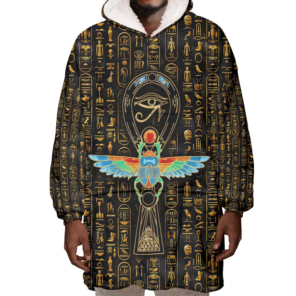 Ankh Horus Scarab Egyptian Wearable Blanket Hoodie Ancient Egypt - African Spiritual Legacy - African Pride