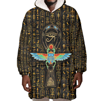 Ankh Horus Scarab Egyptian Wearable Blanket Hoodie Ancient Egypt - African Spiritual Legacy - African Pride