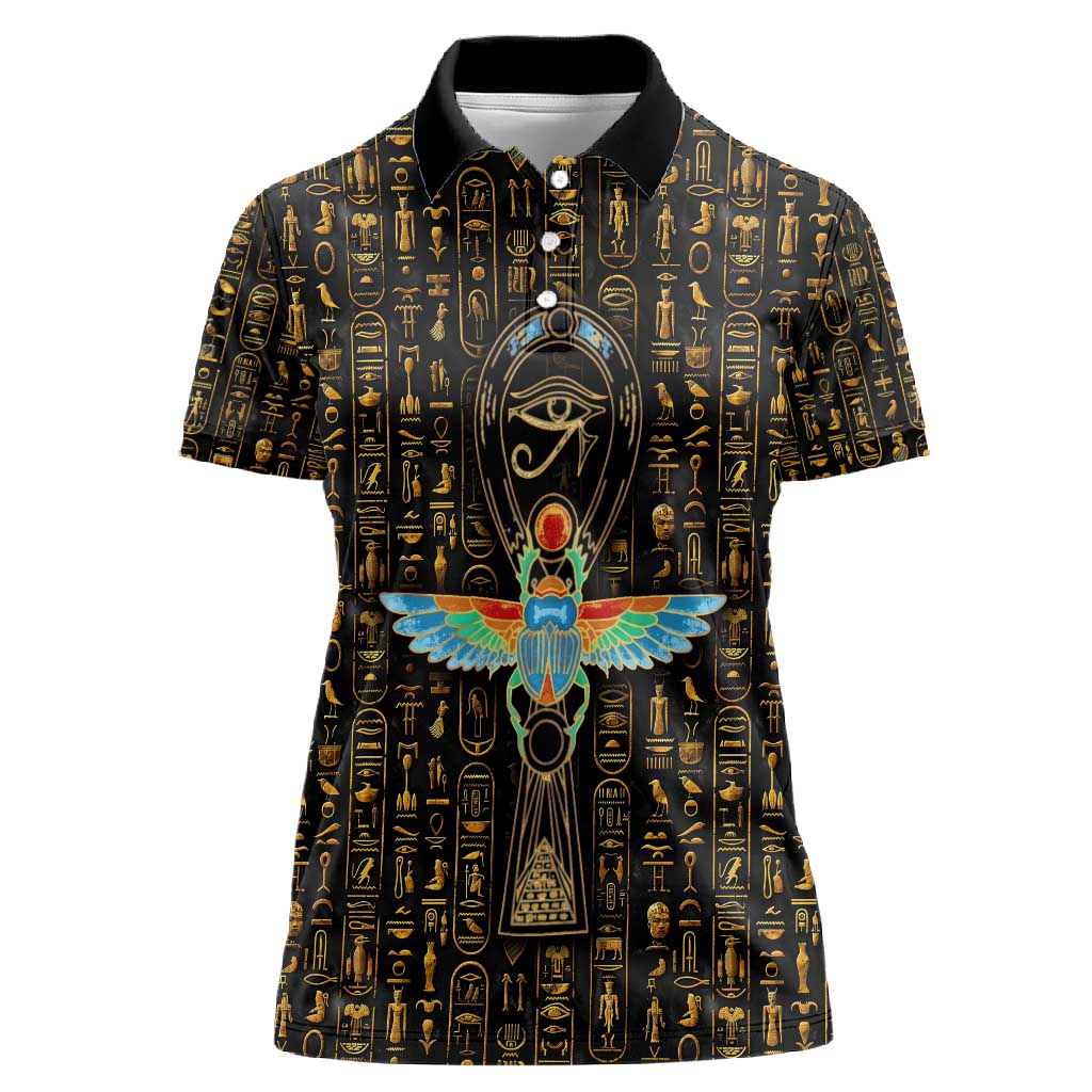 Ankh Horus Scarab Egyptian Women Polo Shirt Ancient Egypt - African Spiritual Legacy - African Pride