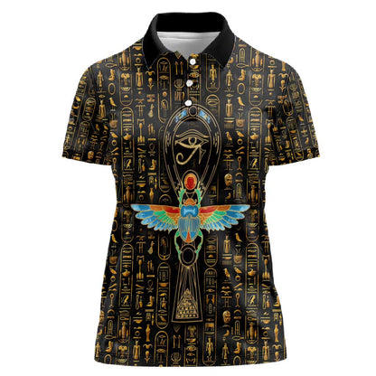 Ankh Horus Scarab Egyptian Women Polo Shirt Ancient Egypt - African Spiritual Legacy - African Pride