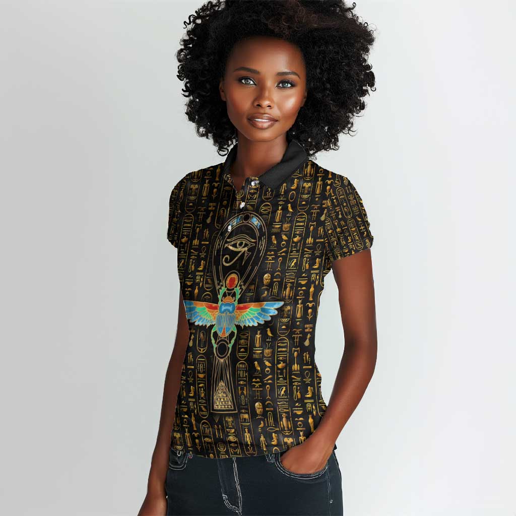 Ankh Horus Scarab Egyptian Women Polo Shirt Ancient Egypt - African Spiritual Legacy - African Pride