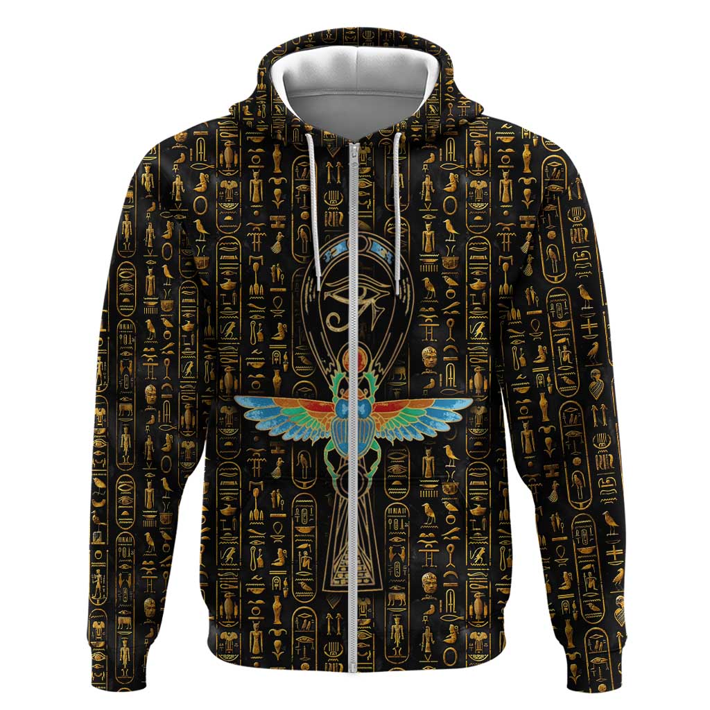 Ankh Horus Scarab Egyptian Zip Hoodie Ancient Egypt - African Spiritual Legacy - African Pride