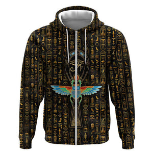 Ankh Horus Scarab Egyptian Zip Hoodie Ancient Egypt - African Spiritual Legacy - African Pride