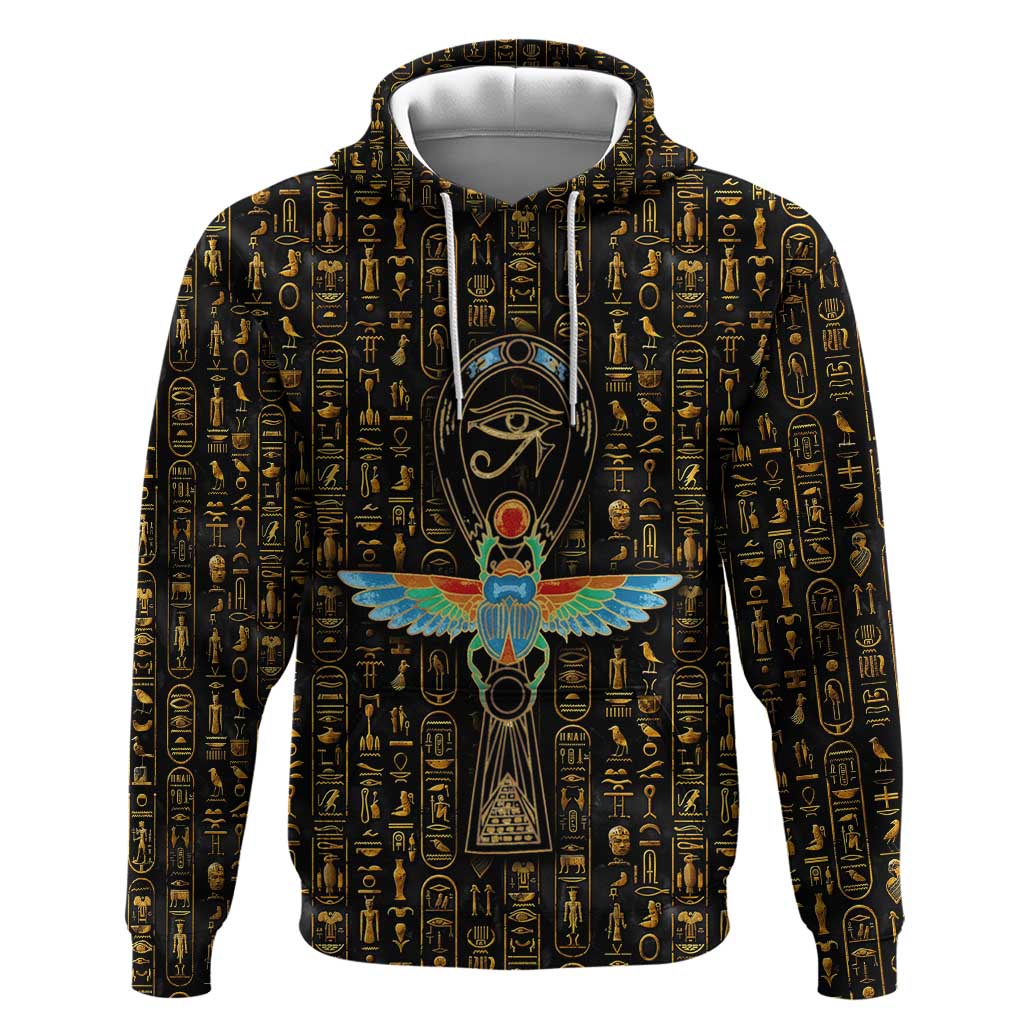 Ankh Horus Scarab Egyptian Zip Hoodie Ancient Egypt - African Spiritual Legacy - African Pride
