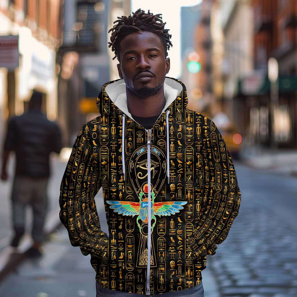 Ankh Horus Scarab Egyptian Zip Hoodie Ancient Egypt - African Spiritual Legacy - African Pride