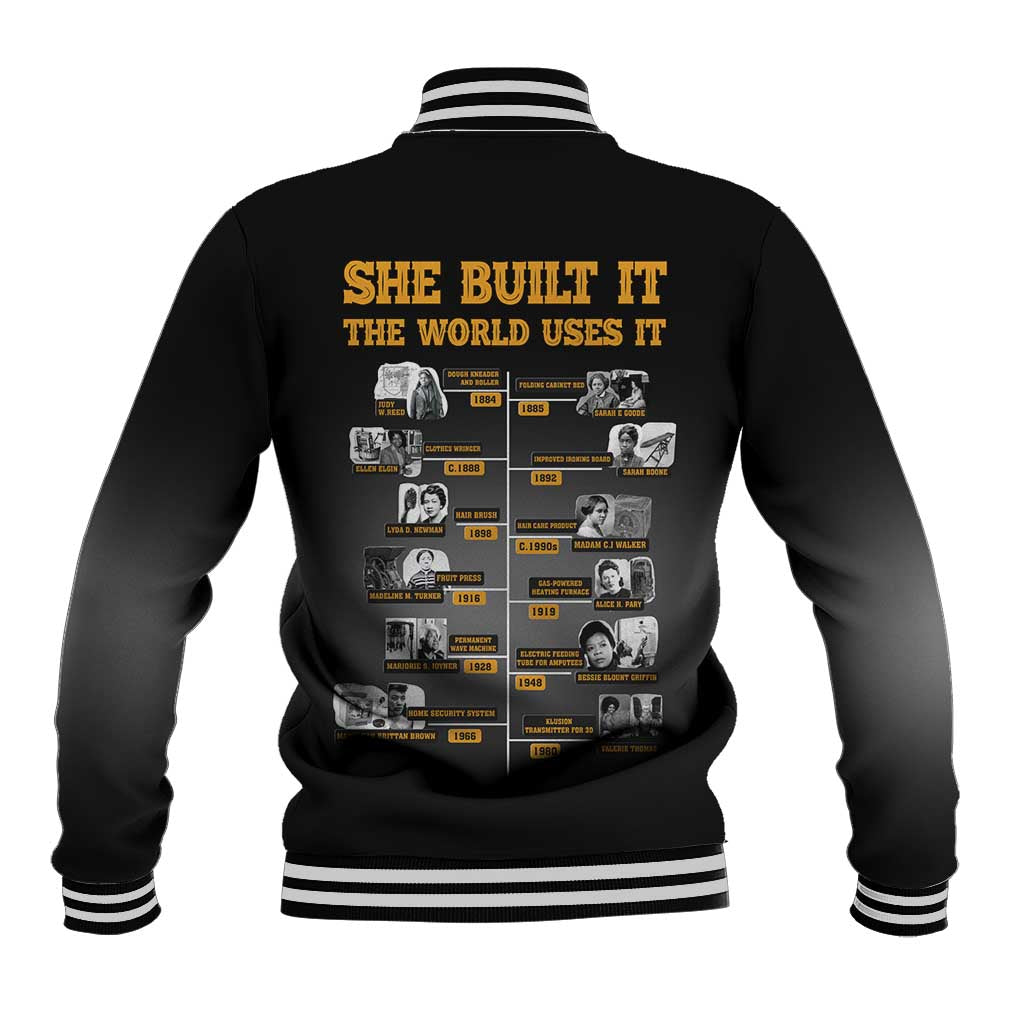 She Built It The World Uses It Baseball Jacket Black Women, Bold Inventions - African Pride