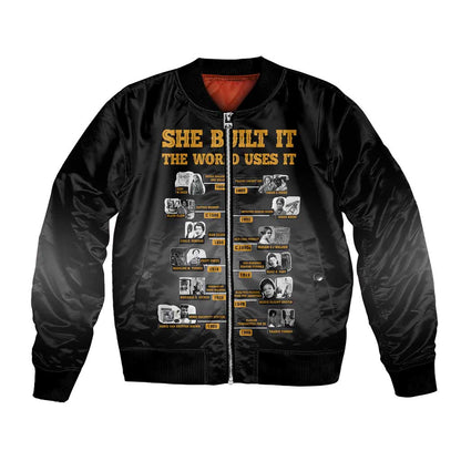 She Built It The World Uses It Bomber Jacket Black Women, Bold Inventions - African Pride