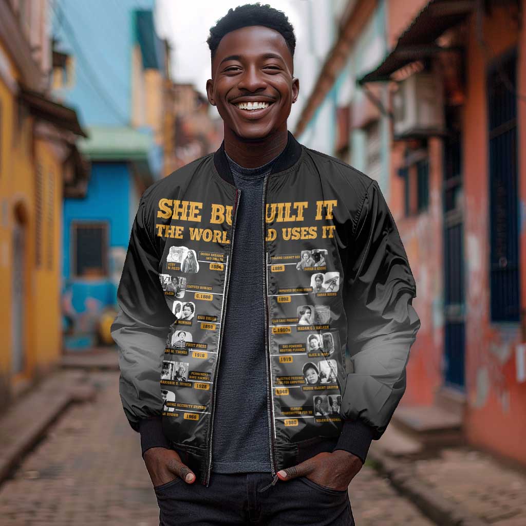 She Built It The World Uses It Bomber Jacket Black Women, Bold Inventions - African Pride