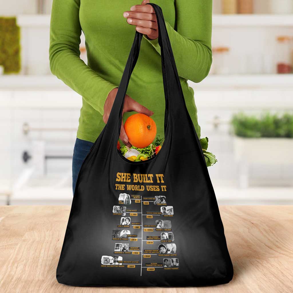 She Built It The World Uses It Grocery Bag Black Women, Bold Inventions - African Pride