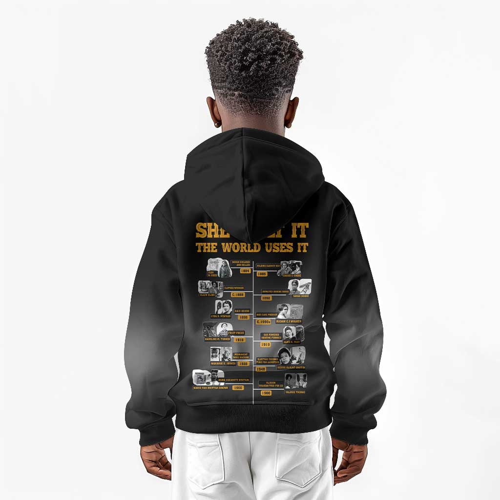 She Built It The World Uses It Kid Hoodie Black Women, Bold Inventions - African Pride