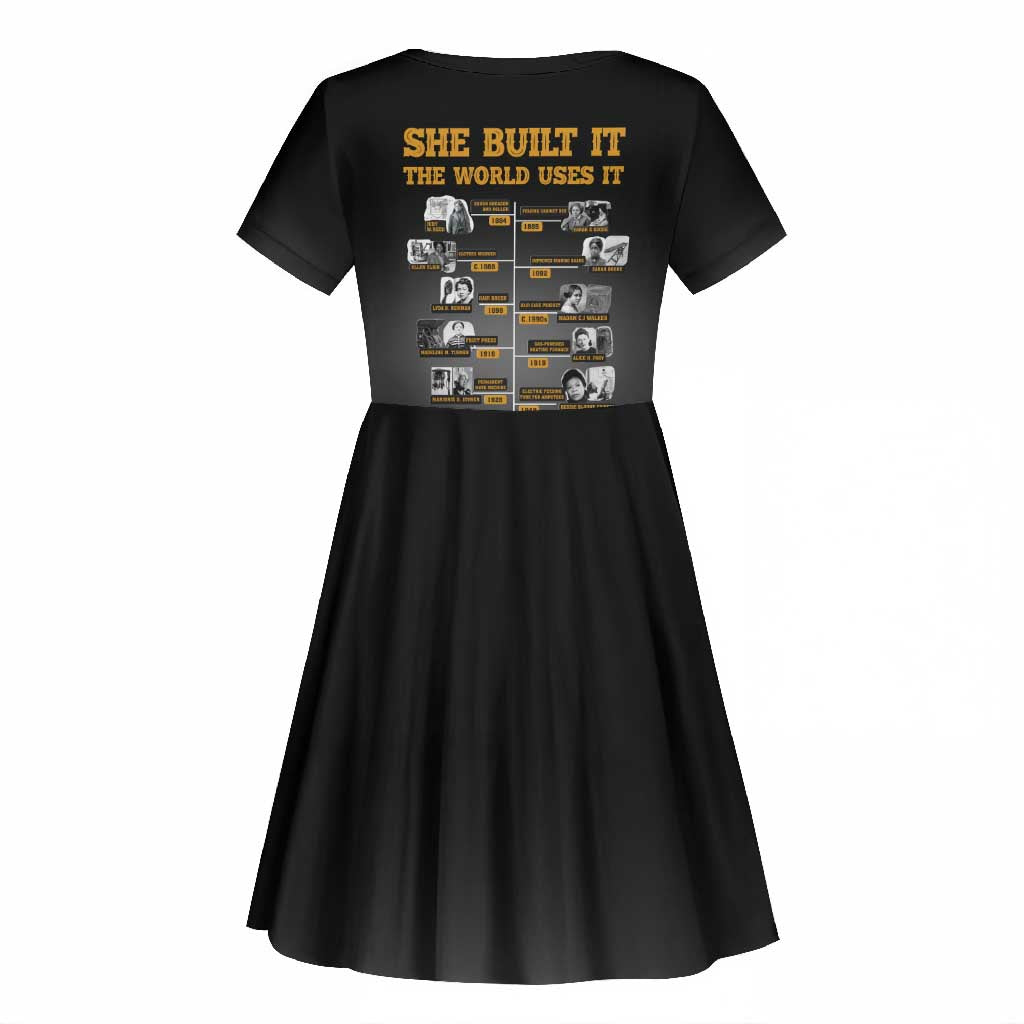 She Built It The World Uses It Kid Short Sleeve Dress Black Women, Bold Inventions - African Pride