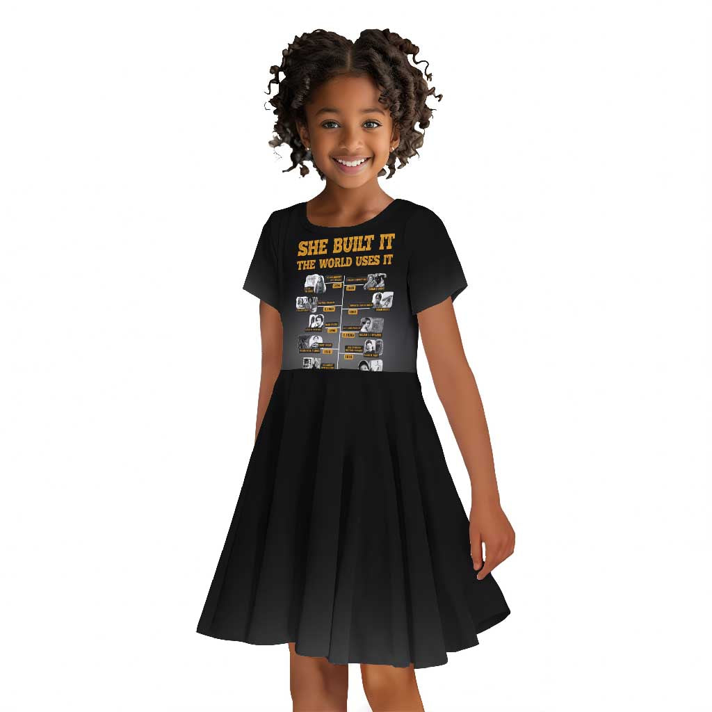 She Built It The World Uses It Kid Short Sleeve Dress Black Women, Bold Inventions - African Pride