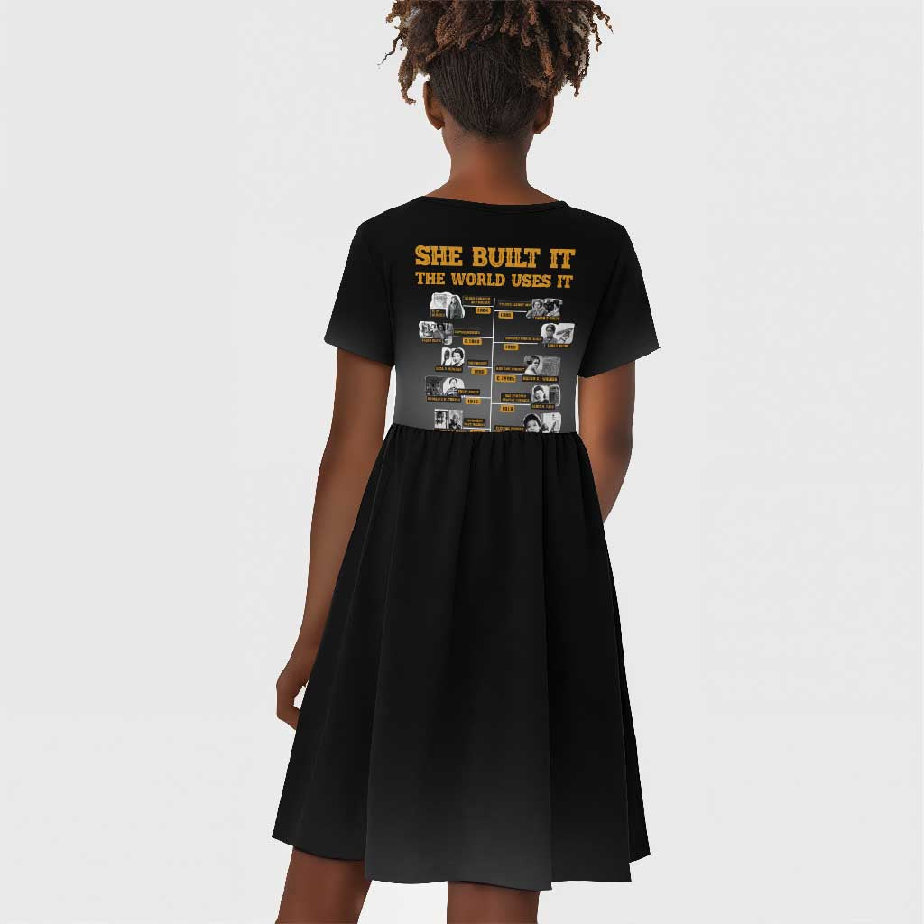 She Built It The World Uses It Kid Short Sleeve Dress Black Women, Bold Inventions - African Pride