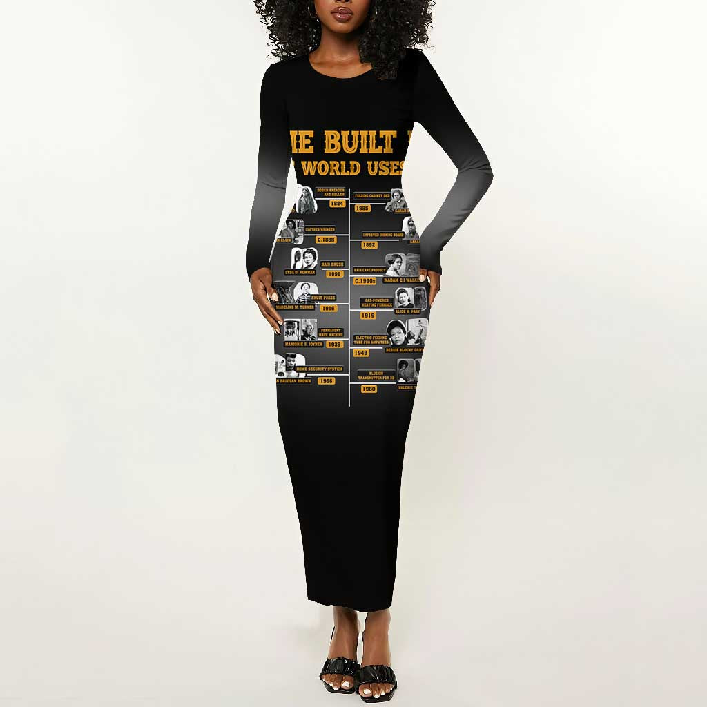 She Built It The World Uses It Long Sleeve Bodycon Dress Black Women, Bold Inventions - African Pride