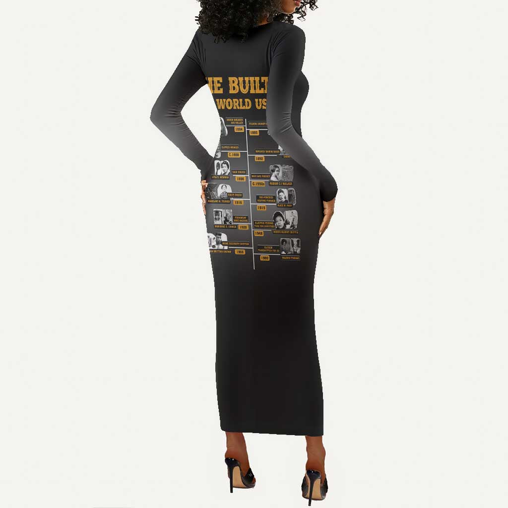She Built It The World Uses It Long Sleeve Bodycon Dress Black Women, Bold Inventions - African Pride
