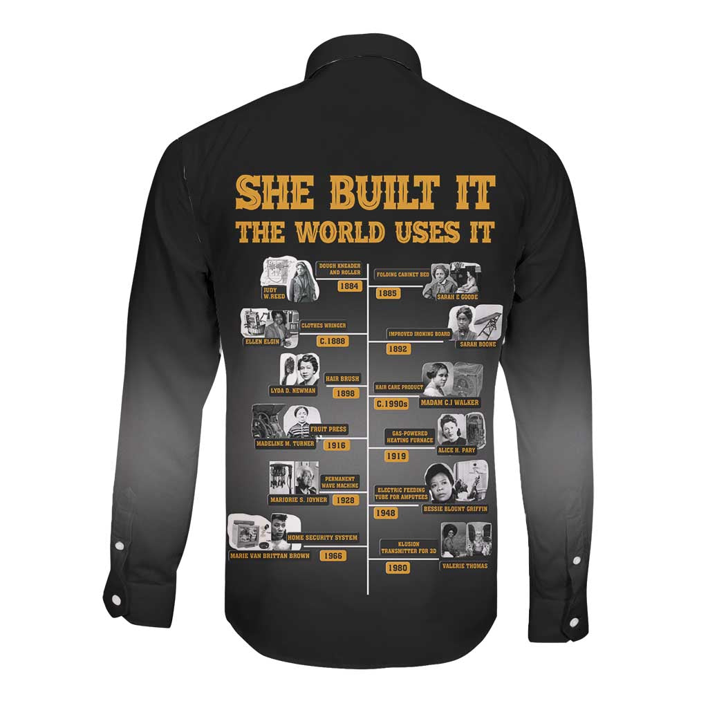 She Built It The World Uses It Long Sleeve Button Shirt Black Women, Bold Inventions - African Pride