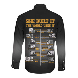 She Built It The World Uses It Long Sleeve Button Shirt Black Women, Bold Inventions - African Pride