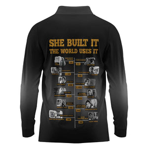 She Built It The World Uses It Long Sleeve Polo Shirt Black Women, Bold Inventions - African Pride