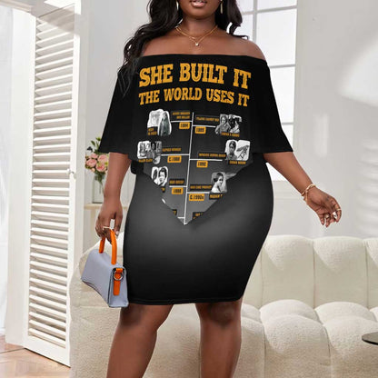 She Built It The World Uses It Off Shoulder Short Dress Black Women, Bold Inventions - African Pride