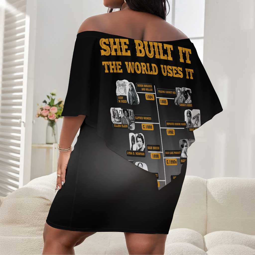 She Built It The World Uses It Off Shoulder Short Dress Black Women, Bold Inventions - African Pride