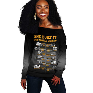 She Built It The World Uses It Off Shoulder Sweater Black Women, Bold Inventions - African Pride