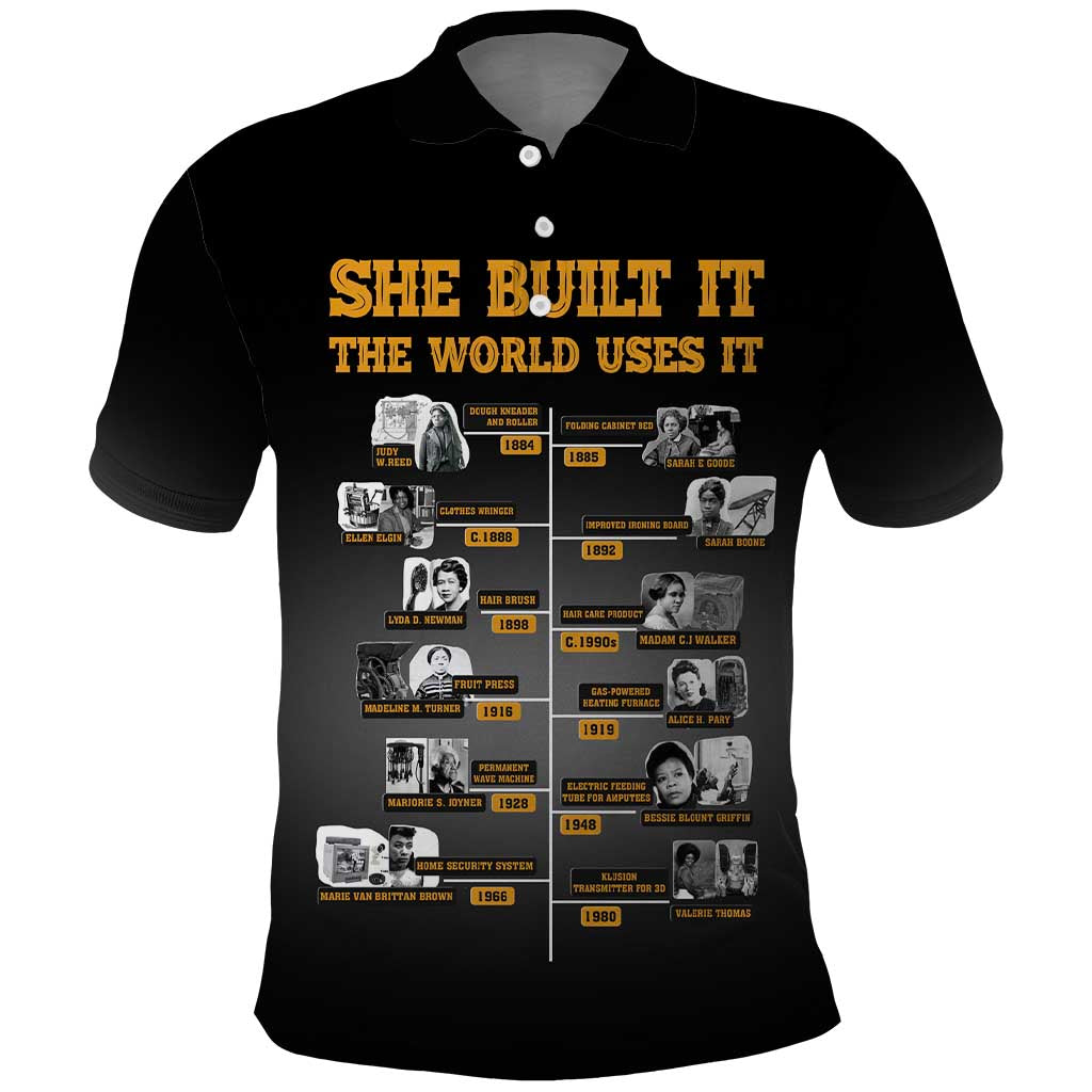 She Built It The World Uses It Polo Shirt Black Women, Bold Inventions - African Pride