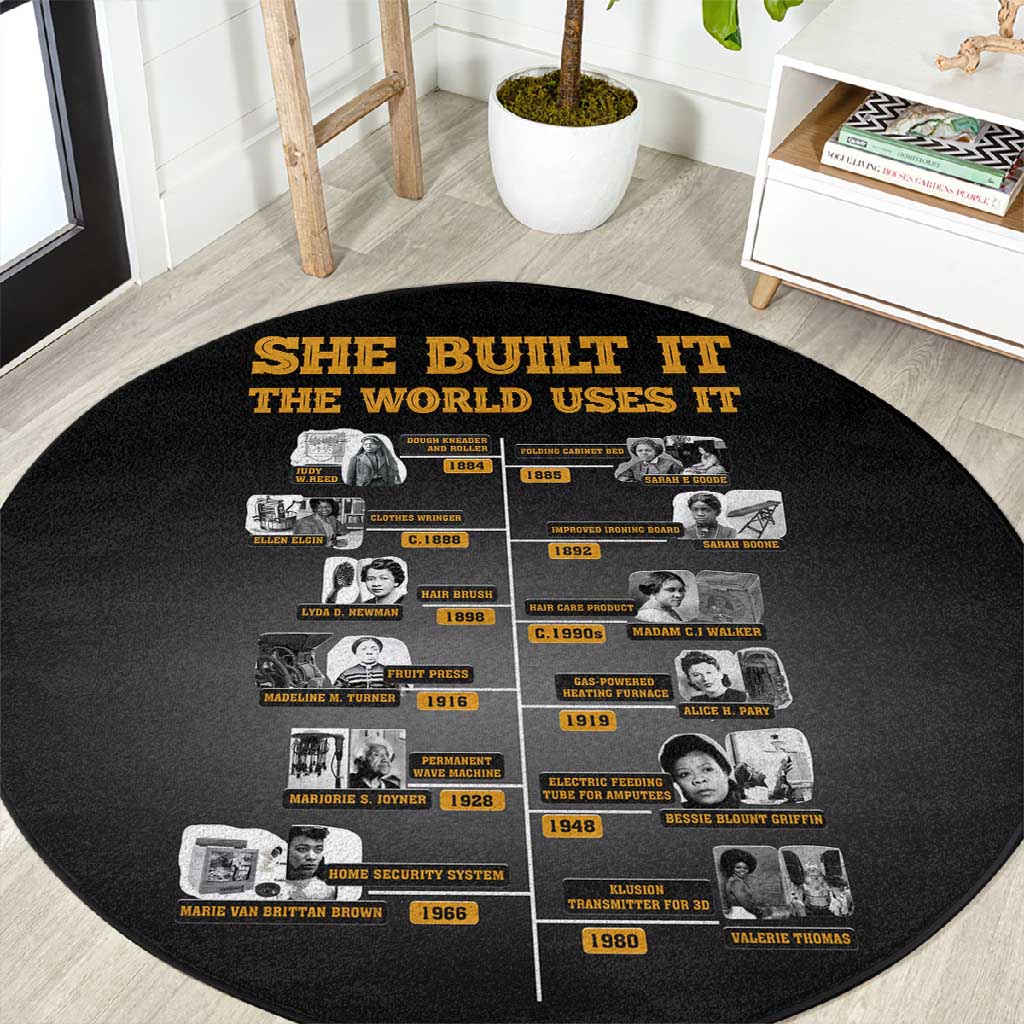 She Built It The World Uses It Round Carpet Black Women, Bold Inventions - African Pride