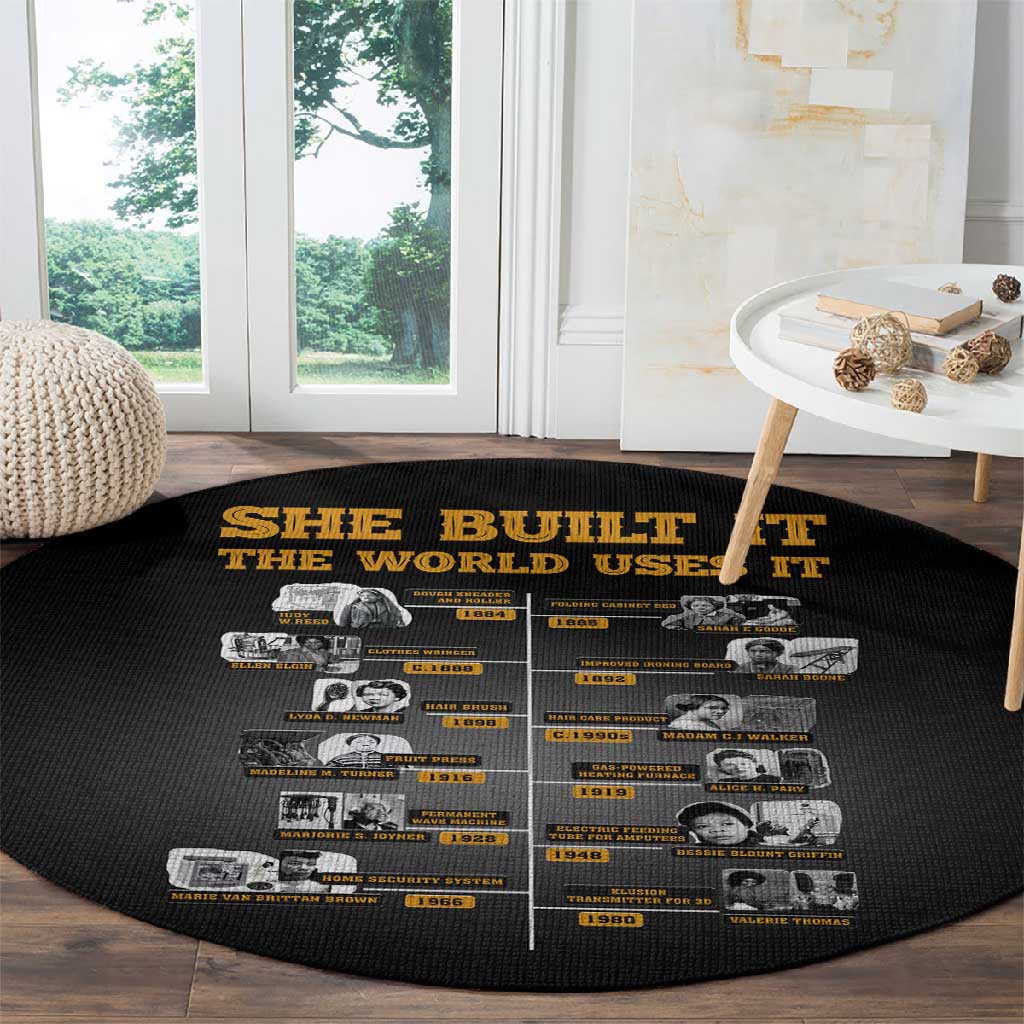 She Built It The World Uses It Round Carpet Black Women, Bold Inventions - African Pride