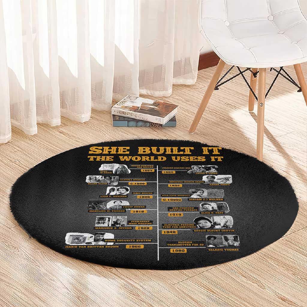 She Built It The World Uses It Round Carpet Black Women, Bold Inventions - African Pride