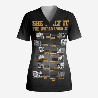She Built It The World Uses It Scrub Top Black Women, Bold Inventions - African Pride