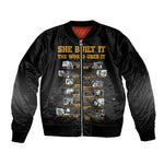 She Built It The World Uses It Sleeve Zip Bomber Jacket Black Women, Bold Inventions - African Pride