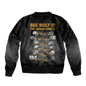 She Built It The World Uses It Sleeve Zip Bomber Jacket Black Women, Bold Inventions - African Pride