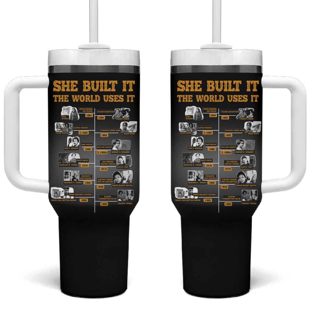 She Built It The World Uses It Tumbler With Handle Black Women, Bold Inventions - African Pride