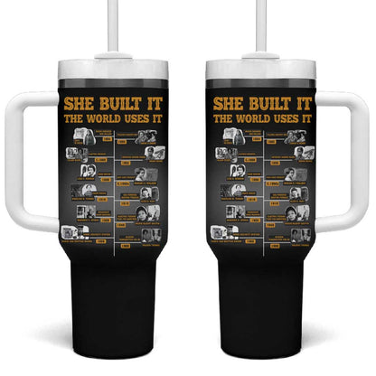 She Built It The World Uses It Tumbler With Handle Black Women, Bold Inventions - African Pride