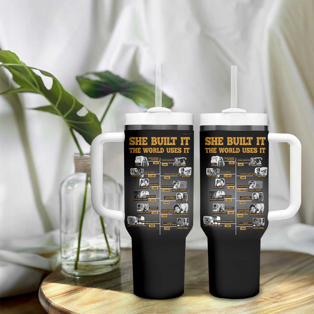 She Built It The World Uses It Tumbler With Handle Black Women, Bold Inventions - African Pride