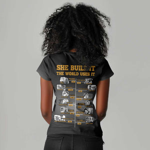 She Built It The World Uses It Women V-Neck T-Shirt Black Women, Bold Inventions - African Pride