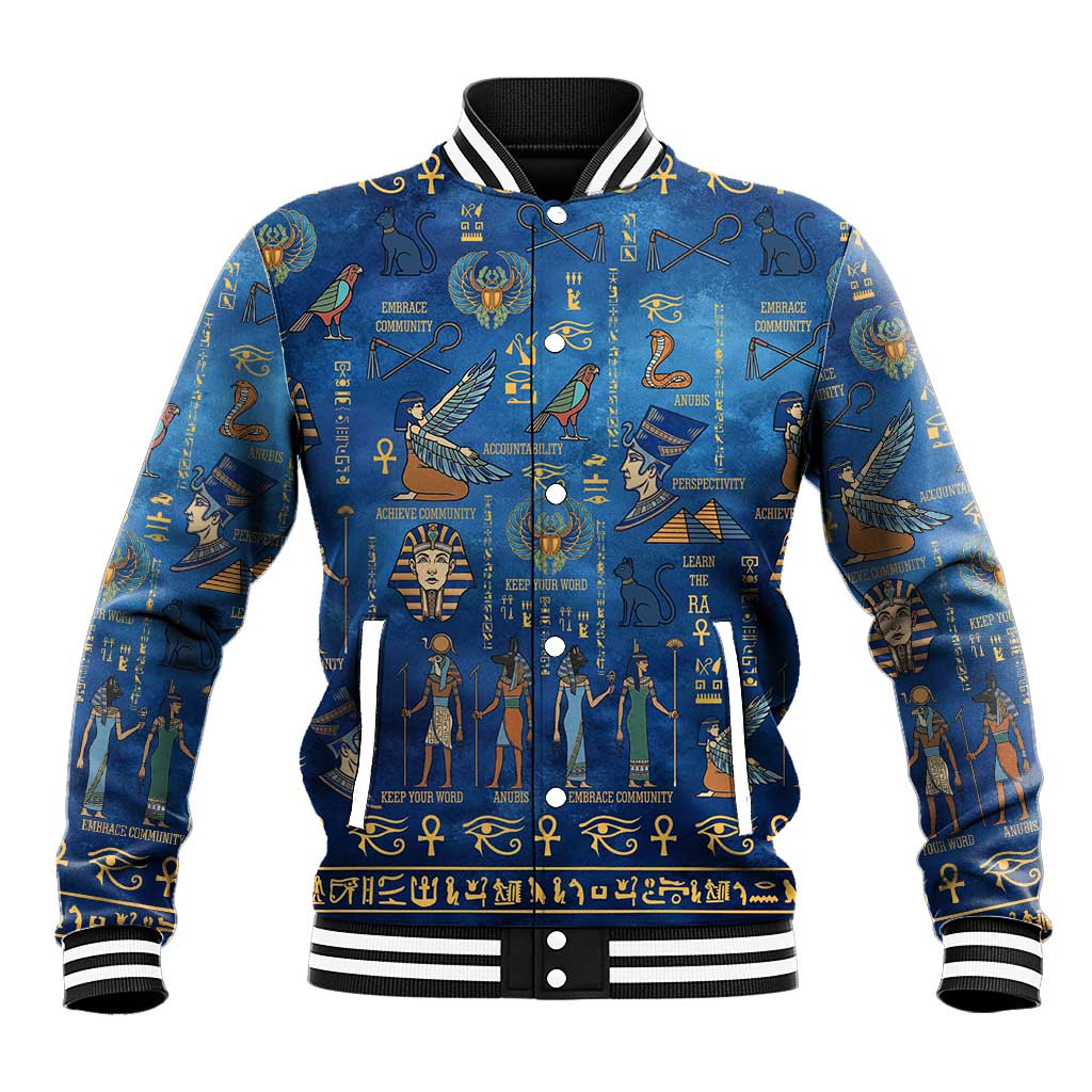 Ancient Egyptian Culture Baseball Jacket Pharaohs Anubis Kemet and Symbolic Motifs - African Pride
