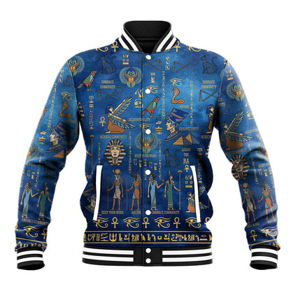 Ancient Egyptian Culture Baseball Jacket Pharaohs Anubis Kemet and Symbolic Motifs - African Pride