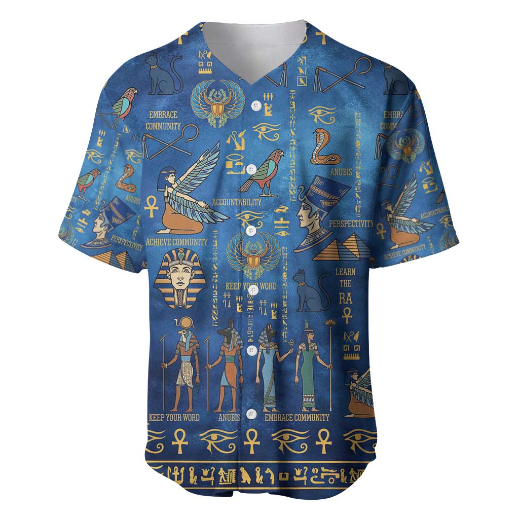Ancient Egyptian Culture Baseball Jersey Pharaohs Anubis Kemet and Symbolic Motifs - African Pride