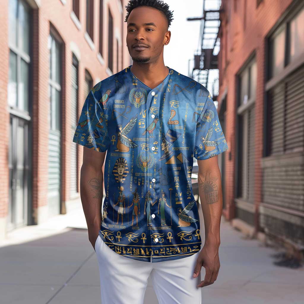Ancient Egyptian Culture Baseball Jersey Pharaohs Anubis Kemet and Symbolic Motifs - African Pride