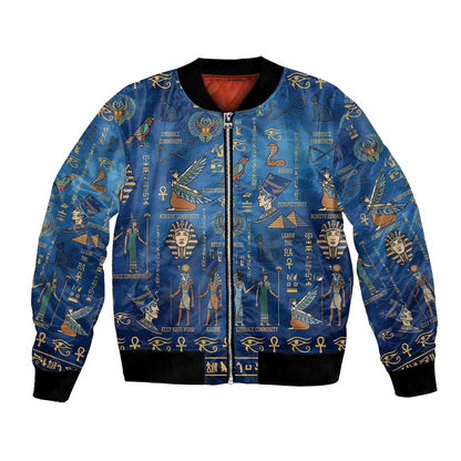 Ancient Egyptian Culture Bomber Jacket Pharaohs Anubis Kemet and Symbolic Motifs - African Pride