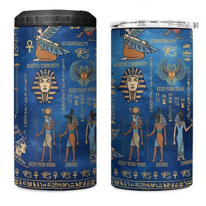 Ancient Egyptian Culture 4 in 1 Can Cooler Tumbler Pharaohs Anubis Kemet and Symbolic Motifs - African Pride