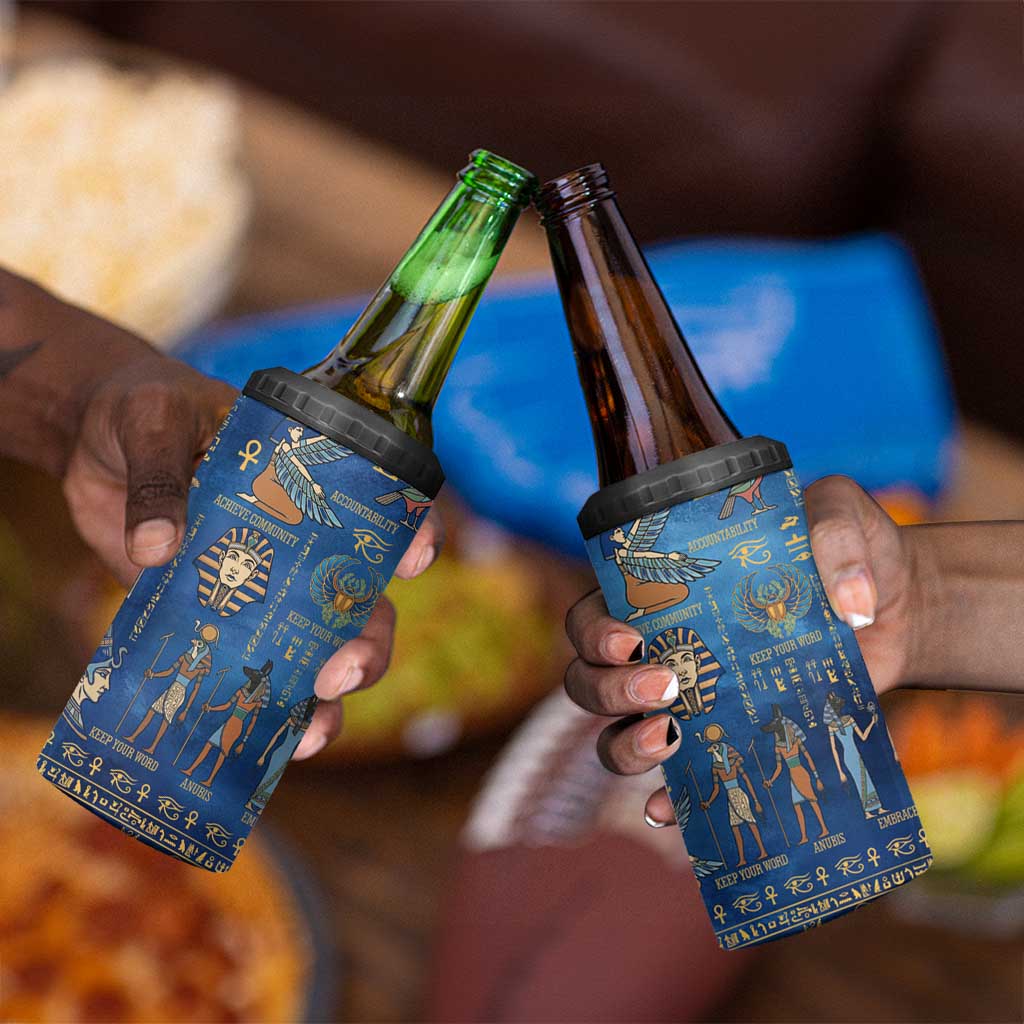 Ancient Egyptian Culture 4 in 1 Can Cooler Tumbler Pharaohs Anubis Kemet and Symbolic Motifs - African Pride